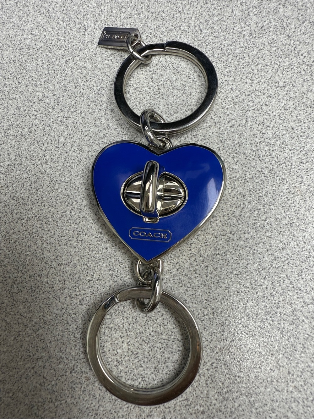 COACH Blue Heart Turnlock Keychain with Silver Hardware